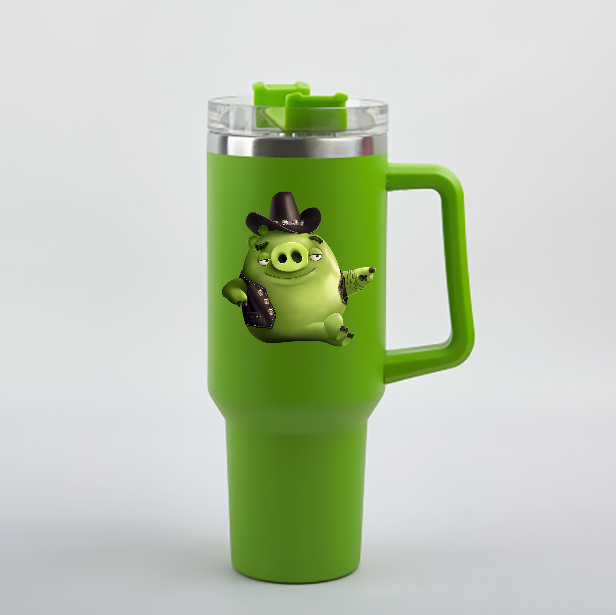 （画像用） Angry Birds アングリーバード 1200mL車用タンブラー - クリスタルステッカー（プラスチックストロー付き）